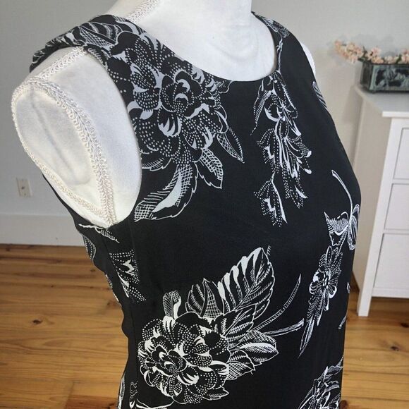 Vintage 90s Black Chiffon Floral Print Sheath Slip Dress 4 Petite Sleeveless - Picture 7 of 12
